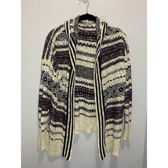 Moral Fiber Hooded Knit Cardigan Sweater With Geometric Pattern Stripes Size M - Picture 1 of 3
